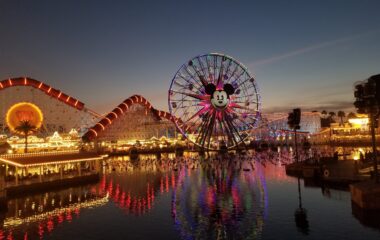 View of a Disney park at dusk