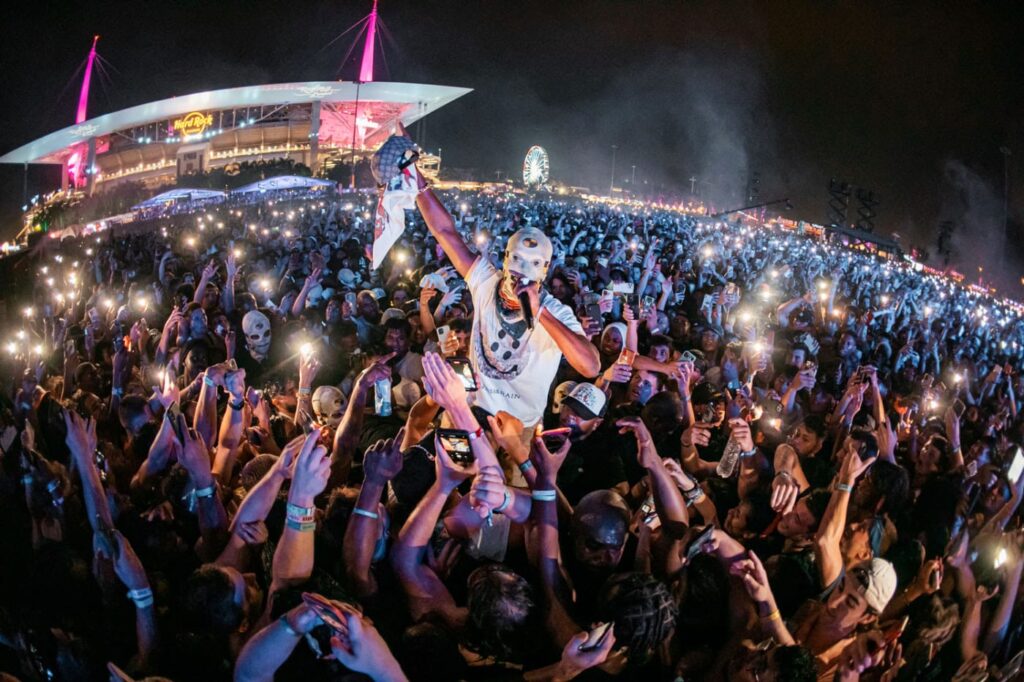 Performer at Rolling Loud Festival in Miami crowd surfing