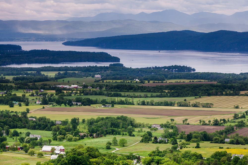 A distant view of Lake Champlain in Vermont