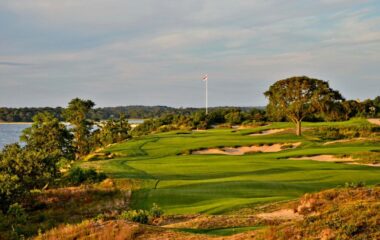 A beautiful golf course for a group trip in a your Ford Transit rental van.