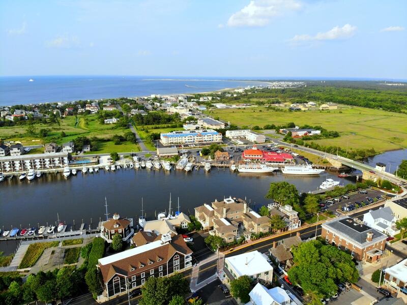 An aerial view of Lewes port in Delaware, where there's year-round fishing in the Delaware Bay