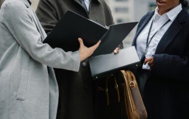 A corporate team ready to travel to an event