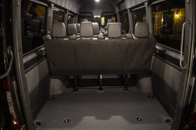 Cargo depth of 3 ft 8.5 in behind 4th row Sprinter seating layout