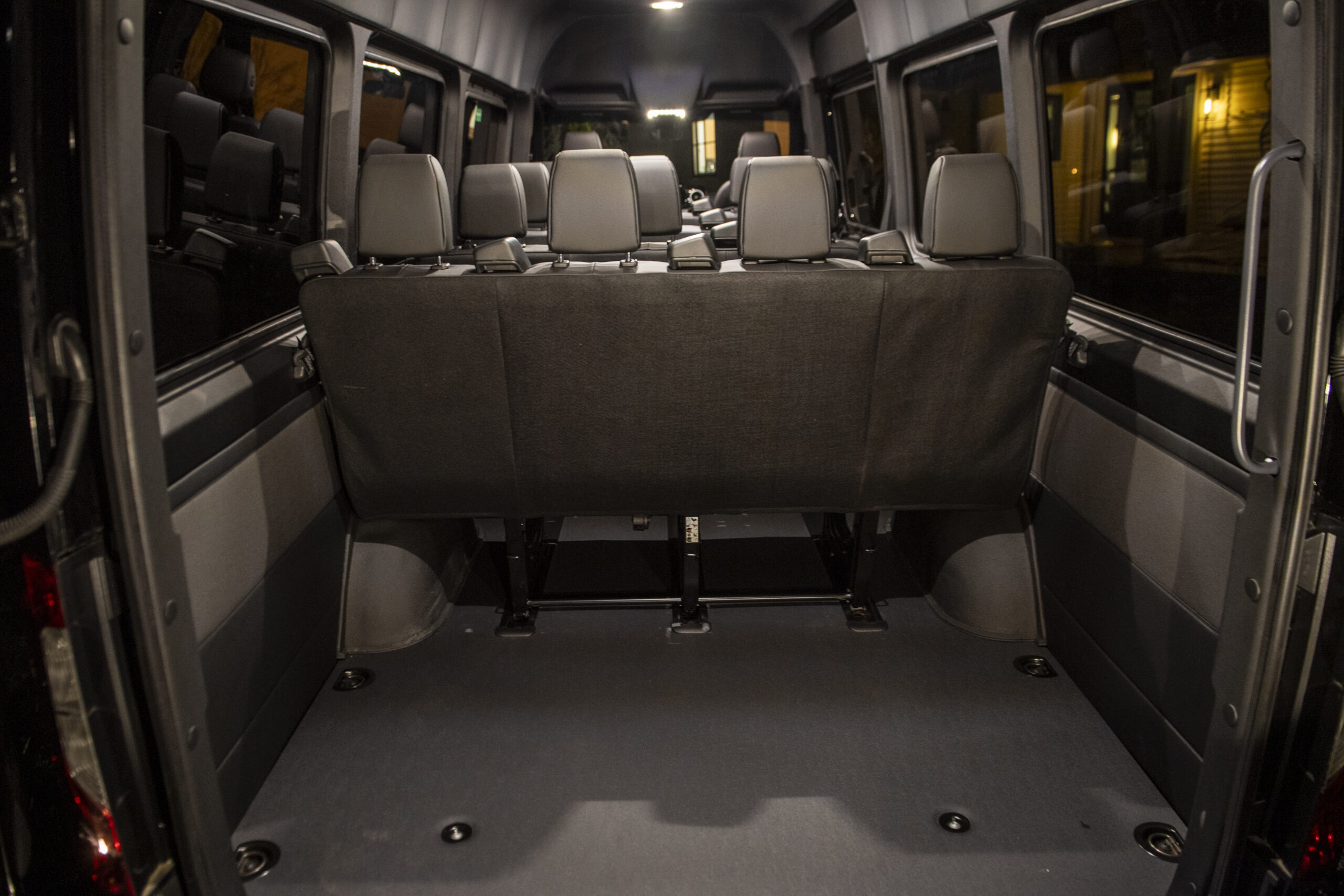 Cargo depth of 3 ft 8.5 in behind 4th row Sprinter seating layout