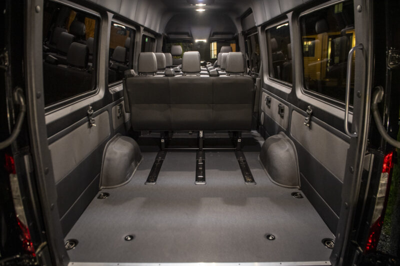 Cargo depth of 6 ft 5 in behind 3rd row Sprinter seating layout