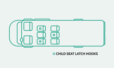 op-down seating diagram of the Mercedes Sprinter 2500 in a 9-passenger configuration with two rear rows removed for cargo space